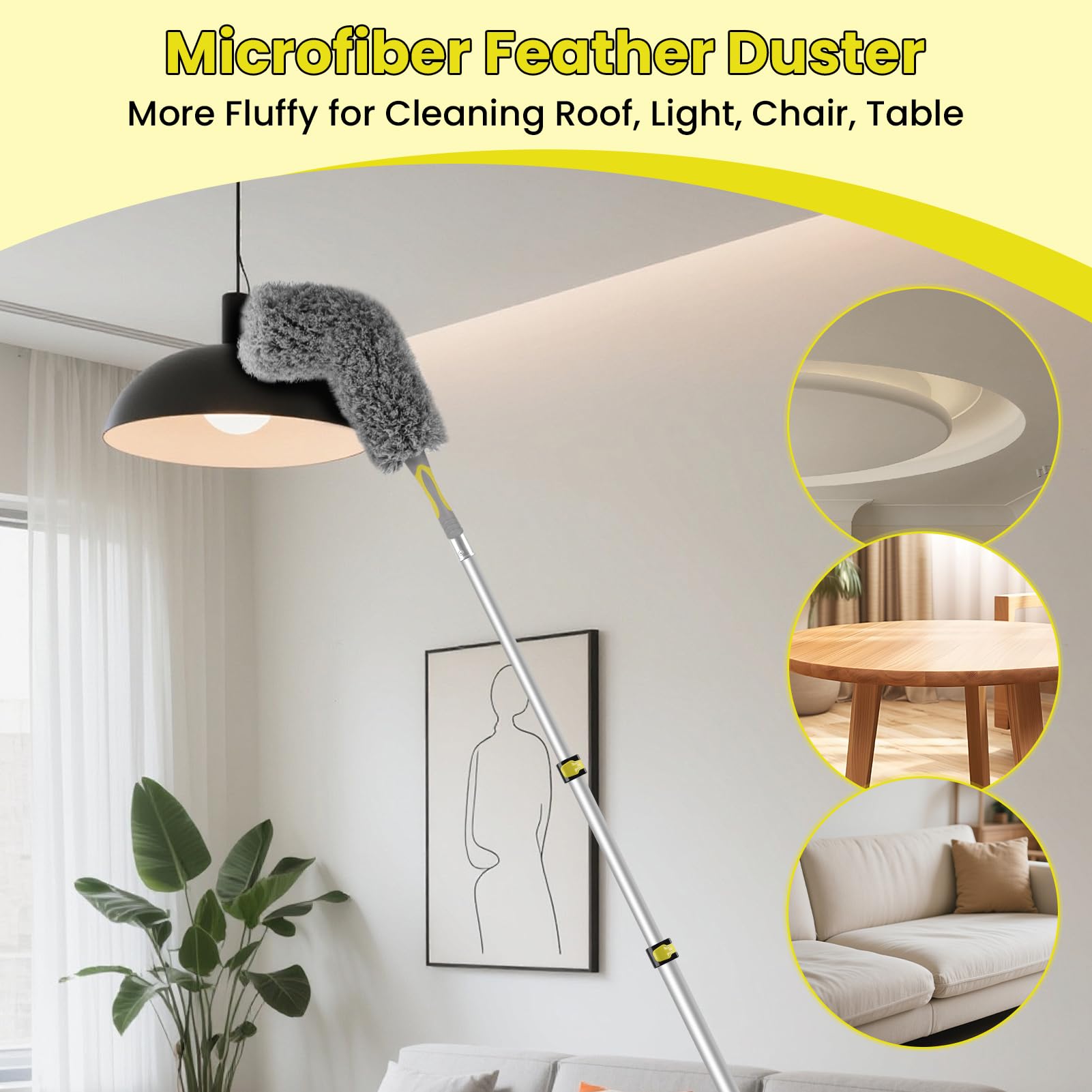 20FT High Ceiling Duster Kits with 3-12 Ft Extension Pole, Fan Blade Cleaner, Cobweb Duster, Window Squeegee Kit, Spider Web Brush for High Window