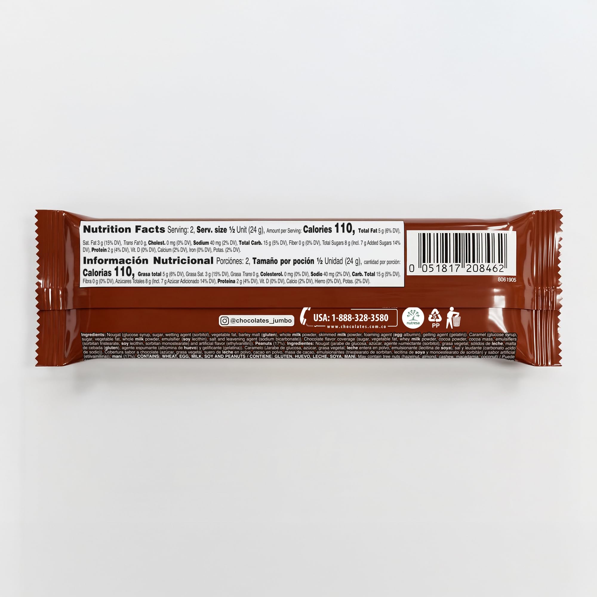 Jumbo Flow Chocolate Caramel Bar, Soft Chocolate & Crispy Peanut, 12 Individual Bars, 20.3 oz