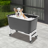 Portable Mop Sink w/Wheels Plastic Utility Sink Basin Freestanding Mop Bucket for Laundry Room, Garage, Basement, Garden, One-Touch Drain Function