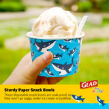 Glad for Kids Shark Paper Snack Bowls, Lids Not Included - Heavy Duty, Soak-Proof, Microwavable Kid-Friendly Disposable Snack Cups, No Lids Included