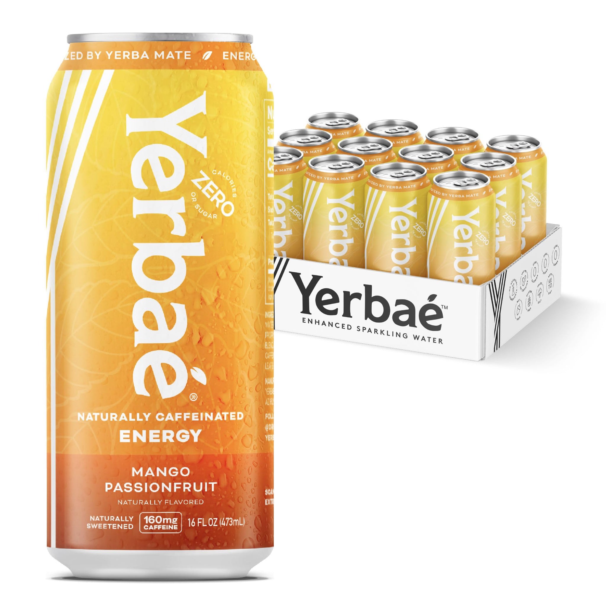 Yerbaé Mango Passion Fruit Functional Energy Drink - 0 Sugar, 0 Calories, 0 Carbs. Yerbae is Energized by Yerba Mate, Plant-Based, Healthy Alternative
