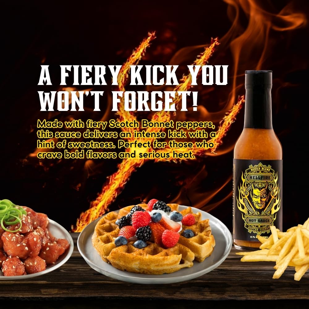 Hellfire Devil's Blend Scotch Bonnet Hot Sauce, Gourmet, Made with the Finest ingredients Pineapple and Scotch Bonnet Peppers creates Sweet Heat at