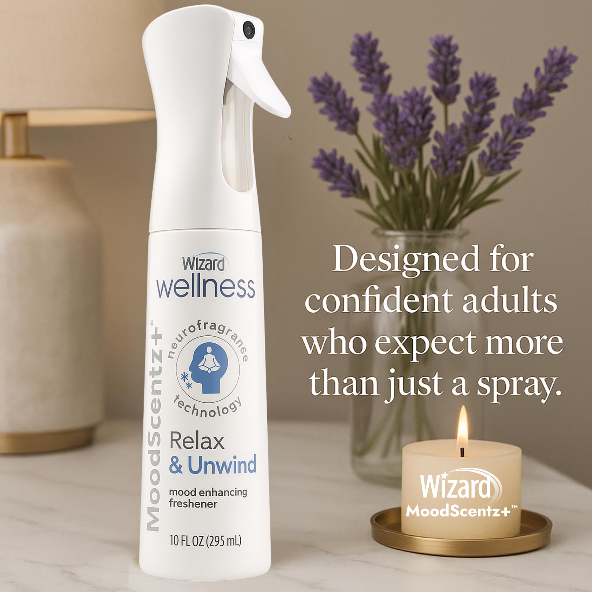 Wizard MoodScentz™ (Relax & Unwind) Patented Science-Backed Mood-Enhancing Room Mist, Non-Aerosol Continuous Fine-Mist Spray with Neuro-Fragrance