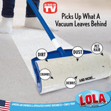 LOLA Rola PET Hair Remover Sticky Mop, Giant Floor Lint Roller, 9" x 3.5", Extender Handle, Largest Head, Traps Hair, Dust, Dirt, Extra Sticky Sheets