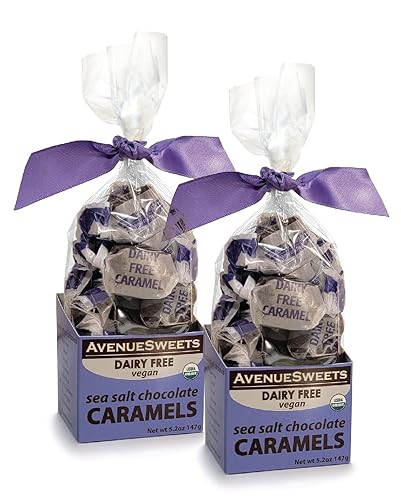 AvenueSweets - Handcrafted Dairy Free Vegan Individually Wrapped Soft Caramels - 2 x 5.2 oz Boxes - Sea Salt Chocolate