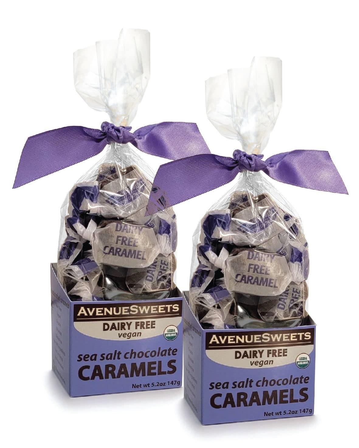 AvenueSweets - Handcrafted Dairy Free Vegan Individually Wrapped Soft Caramels - 2 x 5.2 oz Boxes - Sea Salt Chocolate