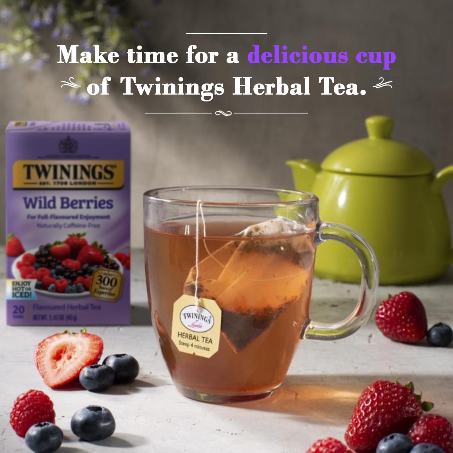 Twinings Wild Berries Tea - Naturally Caffeine-Free Herbal Infusion Bursting with Fresh and Uplifting Berry Flavours, Individually Wrapped Tea Bags