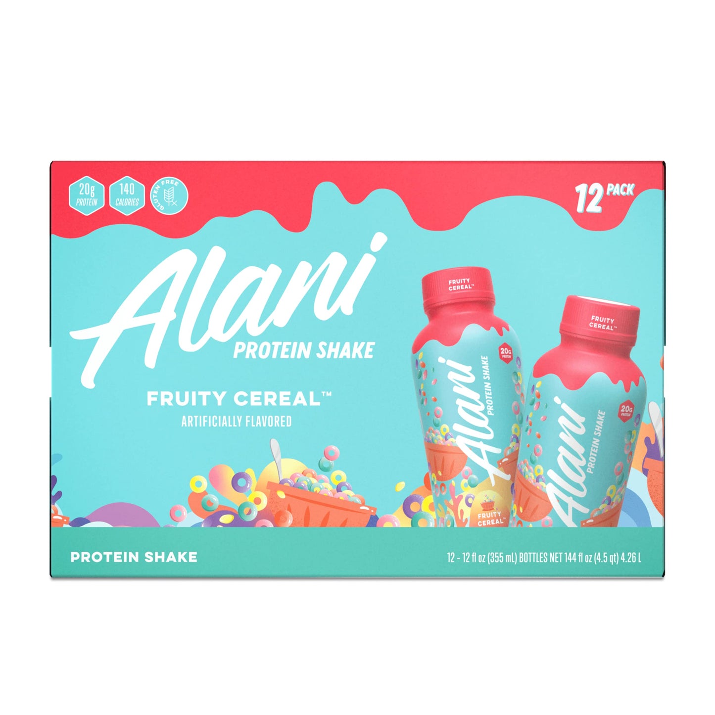 Alani Nu Protein Shake, Ready to Drink, Naturally Flavored, Gluten Free, Only 140 Calories with 20g Protein per 12 Fl Oz bottle (Fruity Cereal, 12