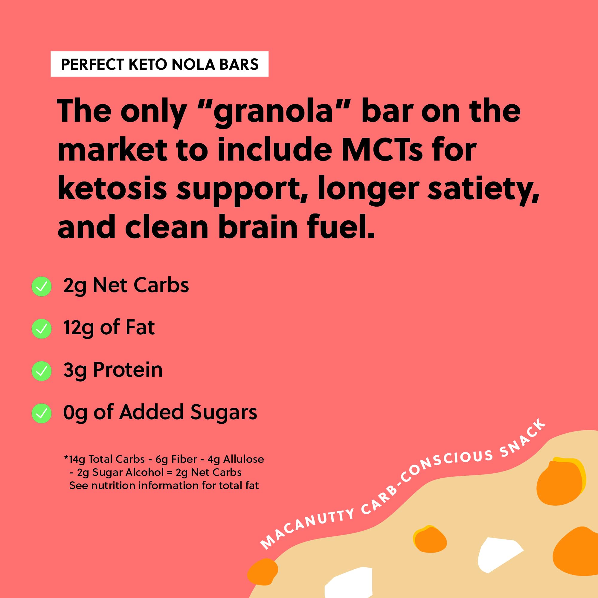 Perfect Keto Nola Bars, Gluten Free, Keto Granola Bars, Low Carb Snack or Breakfast Bar with No Sugar Added, Keto Diet Food, Healthy Snacks