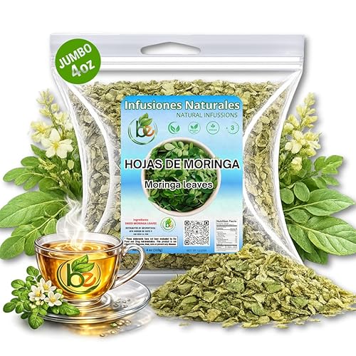 Moringa Leaf Tea - 4 oz (113 g) - 100% Natural Loose Leaf | Non-GMO, Vegan, Caffeine-Free Herbal Infusion - Dried Oleifera Leaves (Té de Hojas de