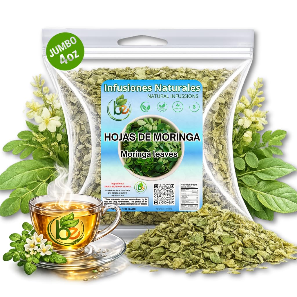 Moringa Leaf Tea - 4 oz (113 g) - 100% Natural Loose Leaf | Non-GMO, Vegan, Caffeine-Free Herbal Infusion - Dried Oleifera Leaves (Té de Hojas de