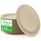 FRUTLE 150 Pack 7 INCH Paper Plates,Unbleached Heavy Duty Disposable Paper Plates for large party, picnics,Eco-Friendly Everyday Use,Commercial