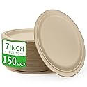 FRUTLE 150 Pack 7 INCH Paper Plates,Unbleached Heavy Duty Disposable Paper Plates for large party, picnics,Eco-Friendly Everyday Use,Commercial