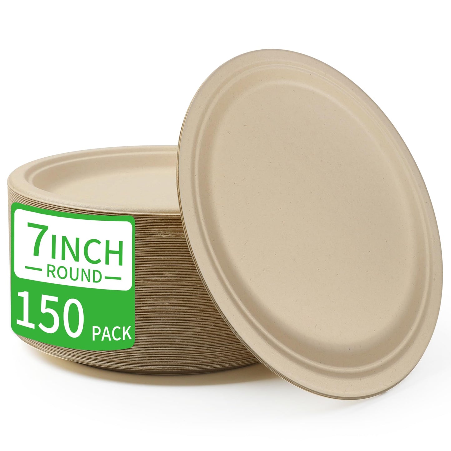 FRUTLE 150 Pack 7 INCH Paper Plates,Unbleached Heavy Duty Disposable Paper Plates for large party, picnics,Eco-Friendly Everyday Use,Commercial