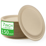 FRUTLE 150 Pack 7 INCH Paper Plates,Unbleached Heavy Duty Disposable Paper Plates for large party, picnics,Eco-Friendly Everyday Use,Commercial