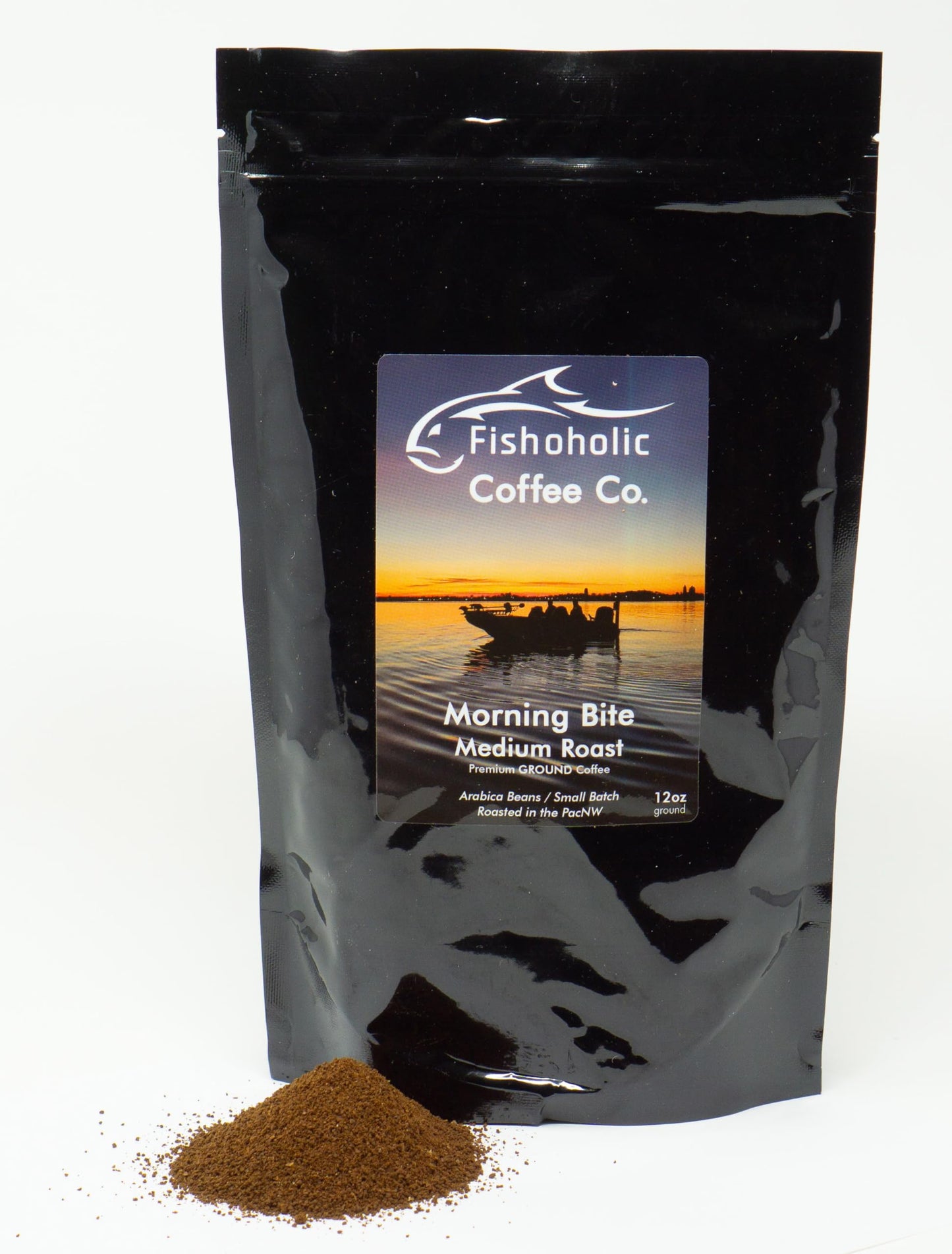 Fishoholic COFFEE CO. - "Morning Bite" Medium Roast Ground Coffee - Small Batch Arabica Beans - Roasted in the PNW