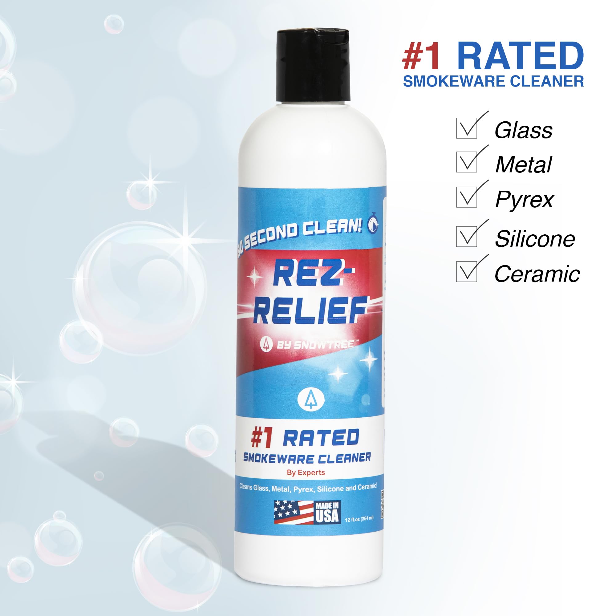 SNOWTREE - 2 Pack Rez Relief Glass Cleaner Solution for Glass, Ceramic, Metal & Silicone - 12 Fluid Oz Bottles (2 Pack) - Refreshing Citrus Scent
