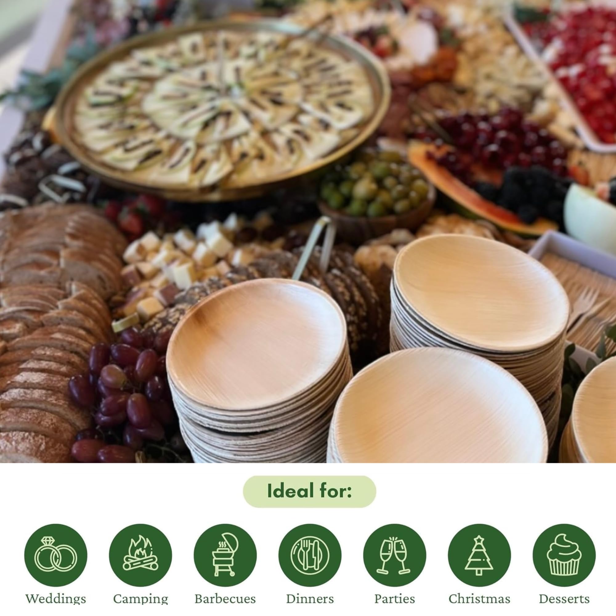 Dtocs Palm Leaf Plates 7 Inch Round (50) | Bamboo Plates Disposable Look Compostable Dinnerware Sets for Cocktail, Appetizer, Dessert, Mini