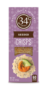 34 Degrees Seeded Crisps | Light & Crunchy Thin Crackers for Charcuterie, Cheese Boards & Entertaining, 6 Pack (4.5oz each)