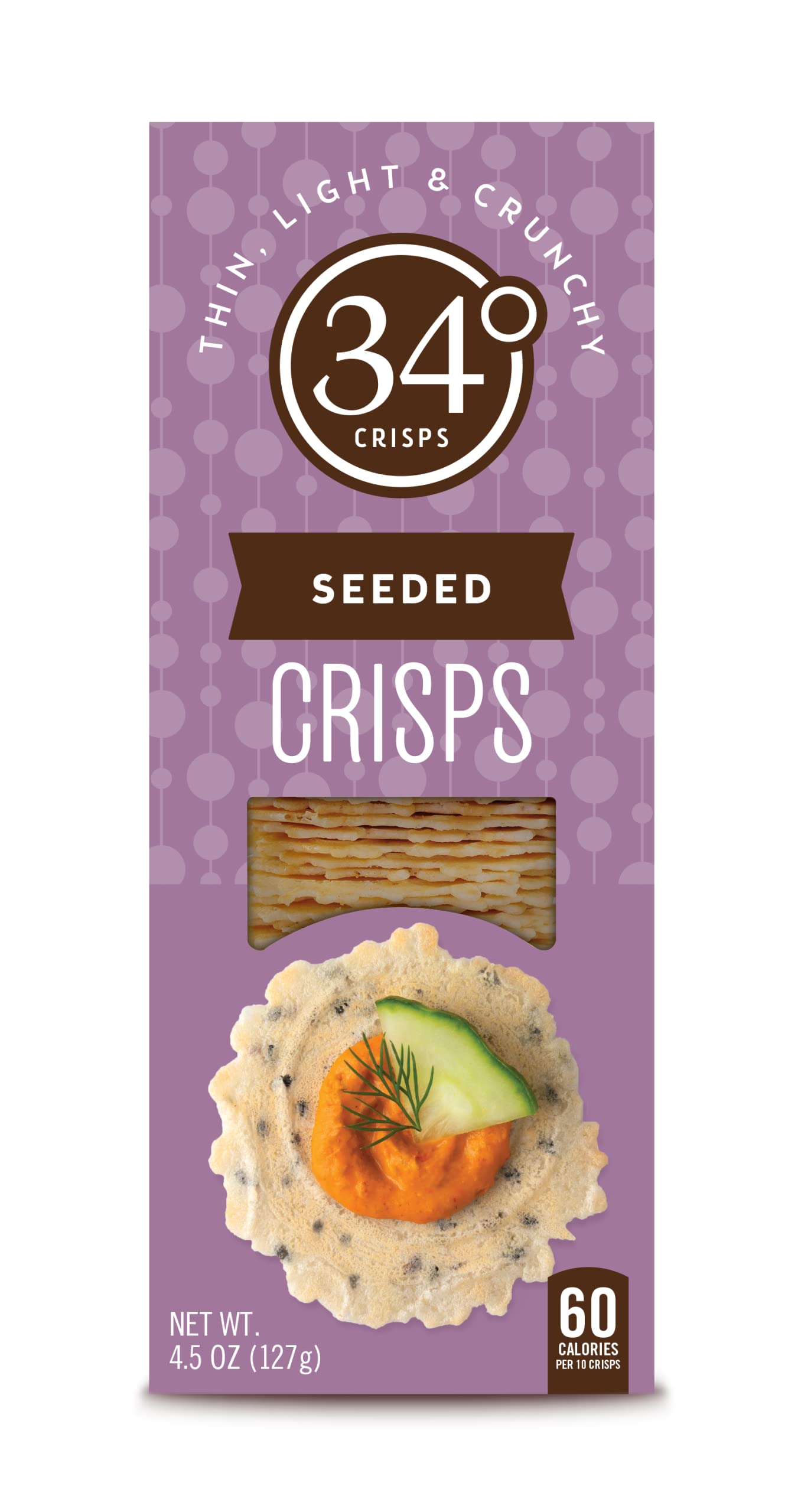 34 Degrees Seeded Crisps | Light & Crunchy Thin Crackers for Charcuterie, Cheese Boards & Entertaining, 6 Pack (4.5oz each)