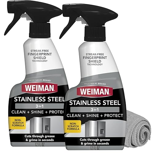 Weiman Stainless Steel Cleaner & Polish, 2 Pack, Anti Fingerprint Spray Stainless Steel Cloth, Water Spots & Grease, No Streaks or Residue, Safe