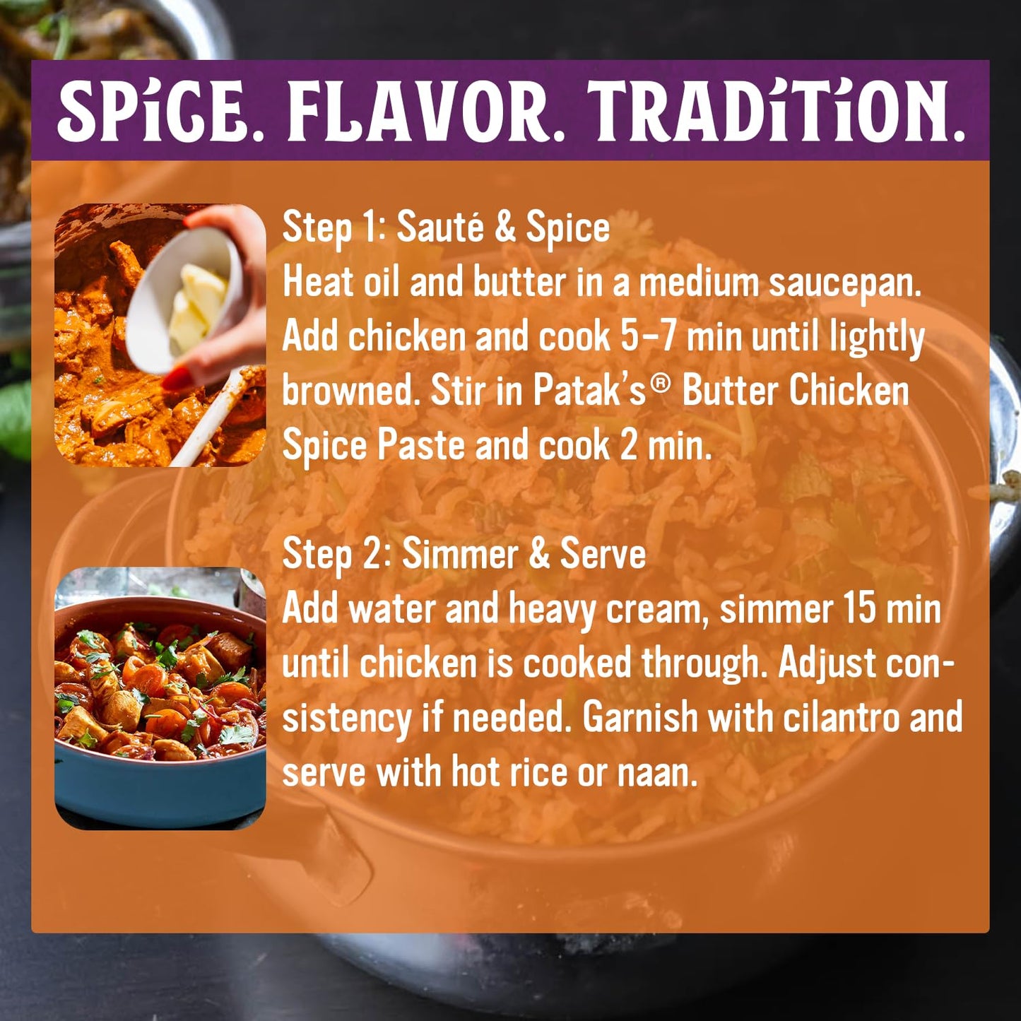 Patak's Butter Chicken Spice Paste, Mild Indian Curry with 8 Expertly Blended Spices, Gluten-Free & Vegan, Flavorful Base for Home Cooking & More, 10