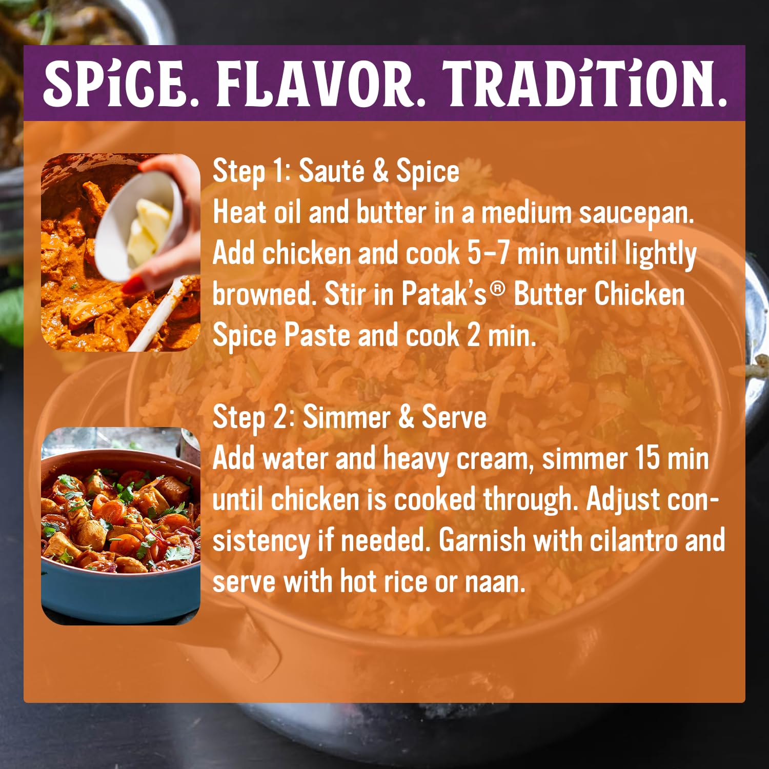 Patak's Butter Chicken Spice Paste, Mild Indian Curry with 8 Expertly Blended Spices, Gluten-Free & Vegan, Flavorful Base for Home Cooking & More, 10