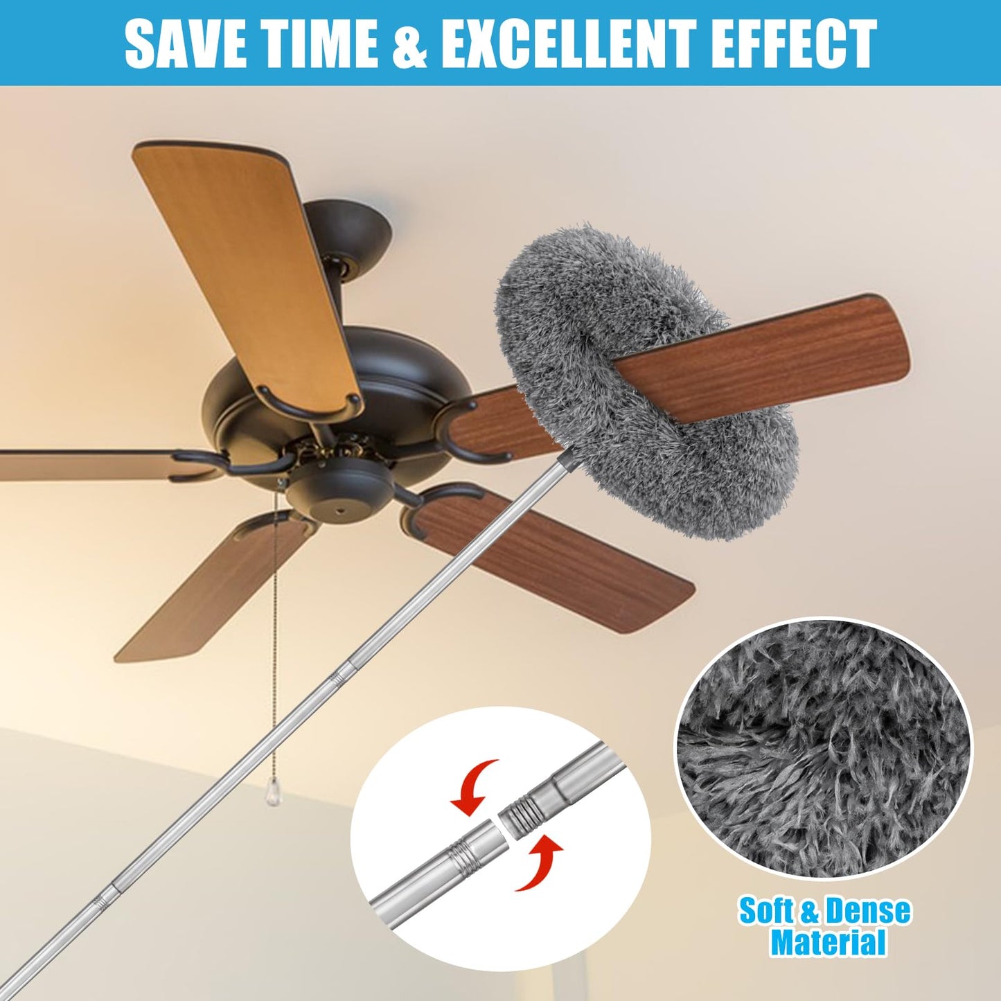 HLWDFLZ Microfiber Duster Kit 36pcs with 30 to 100 in Extension Pole and Ceiling Fan Cleaner Duster, Washable and Bendable Feather Duster for Cleaning