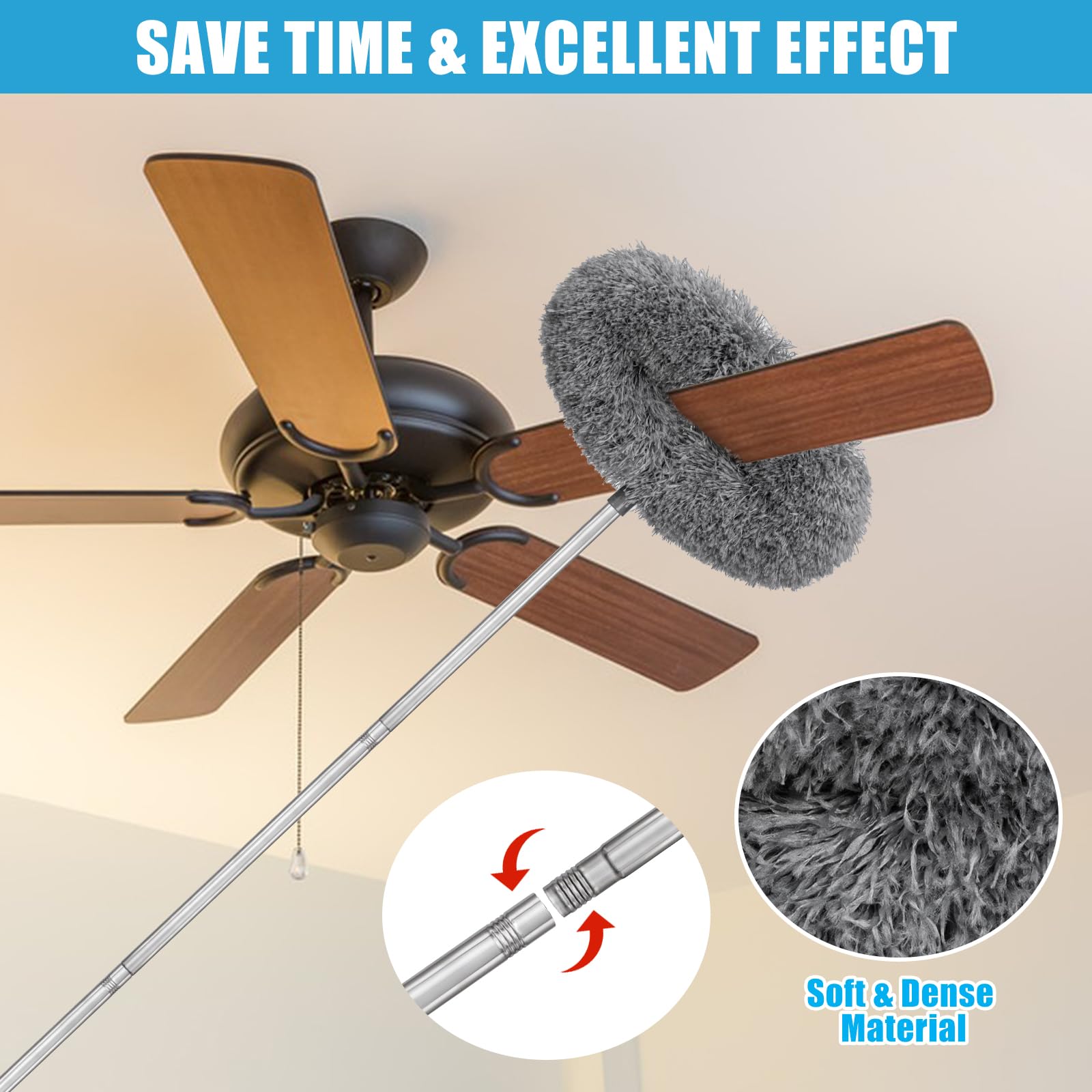 HLWDFLZ Microfiber Duster Kit 36pcs with 30 to 100 in Extension Pole and Ceiling Fan Cleaner Duster, Washable and Bendable Feather Duster for Cleaning