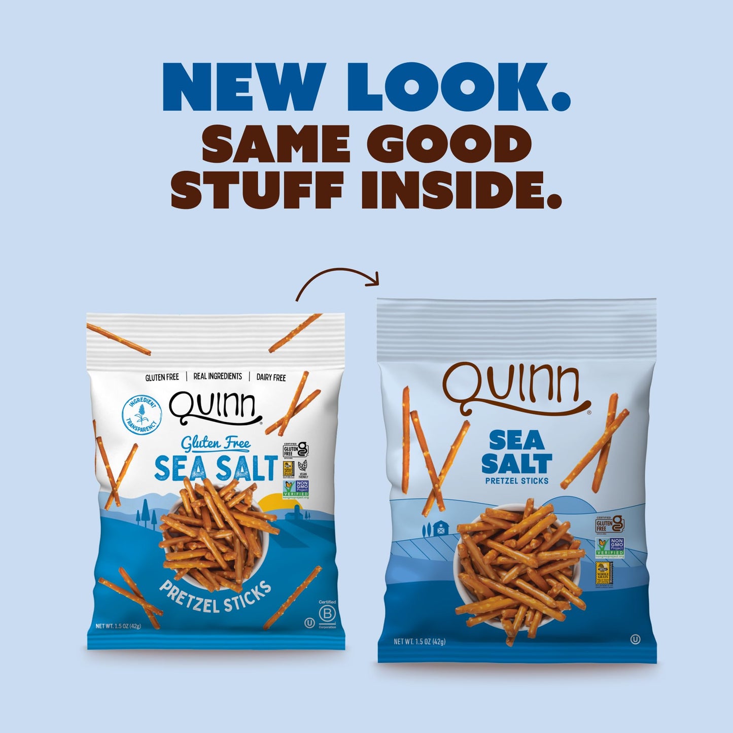 Quinn Gluten Free Sea Salt Pretzel Sticks - Whole Grain, Made with Real Ingredients, Whole Grain Sorghum, Sea Salt, Vegan, Gluten Free, Dairy Free