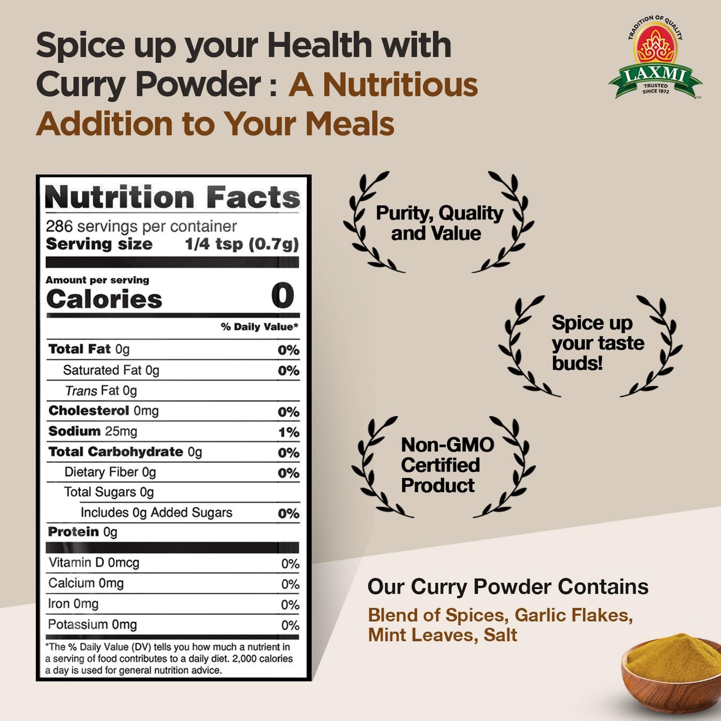 Laxmi Curry Powder 200gm (7oz) | Curry powder seasoning with a blend of spices | Non-GMO Product | For cooking and seasoning | Saves you time