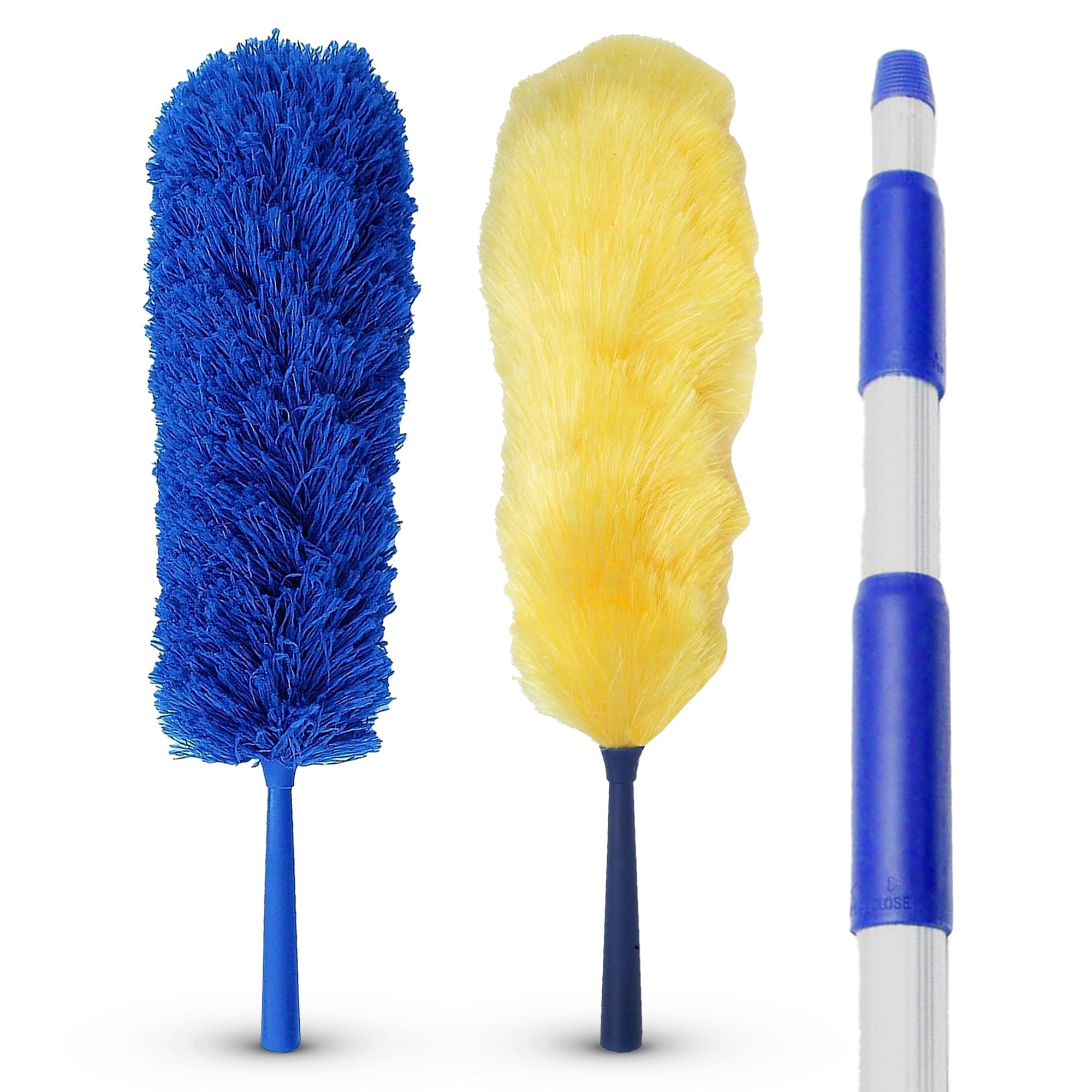 Feather Microfiber Plus Nylon Static Cobweb Duster | Reach Up To 20 Feet | Extendable 3 Tier Ceiling Fan Webster Duster Kit | Aluminum Extension Pole
