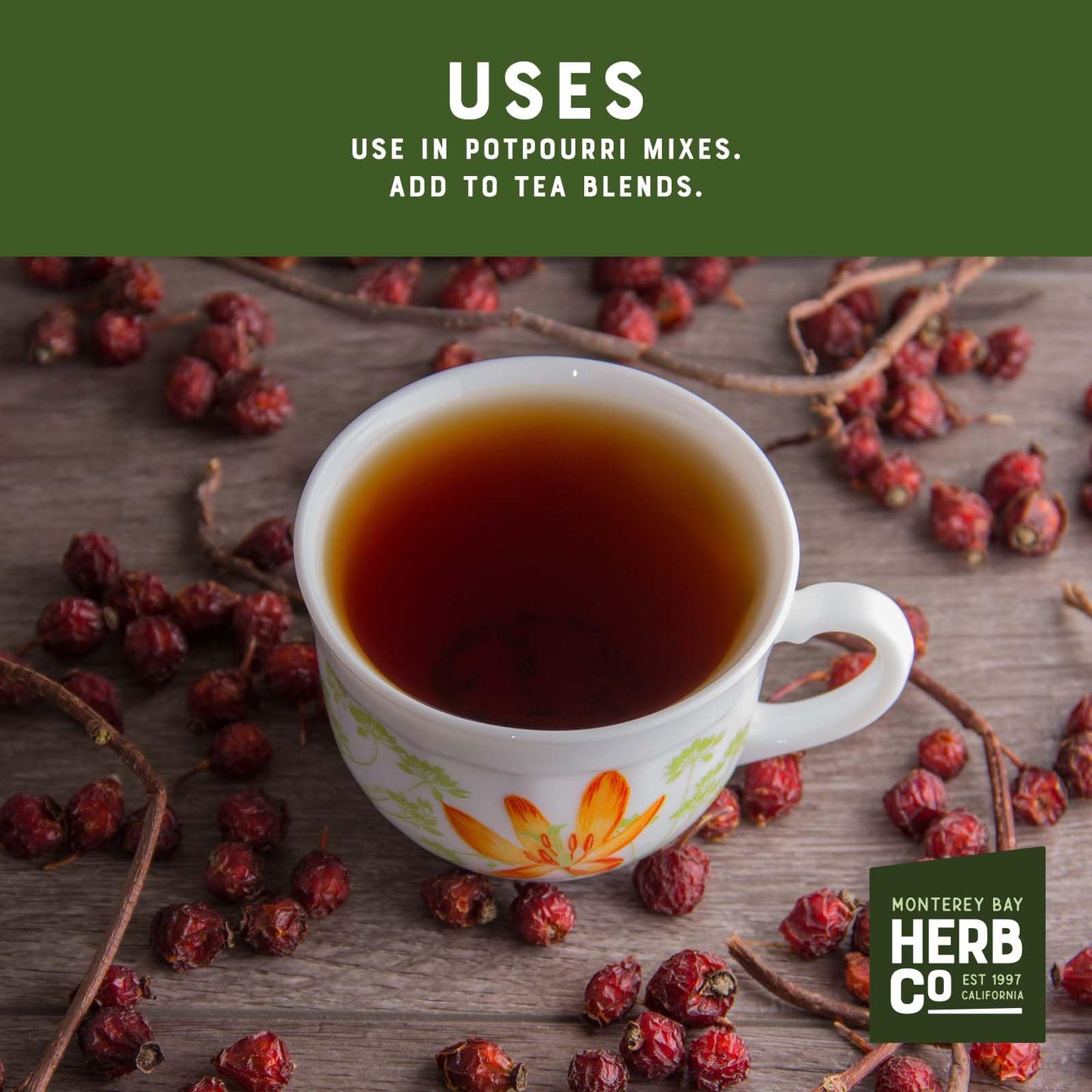 Rose Hips Whole, by Herb Co, Rosa Canina, Haw, from Chile, Kosher, for Syrup, Cordials, Wine, Tea, Oxymels & Potpourri, 1 lb