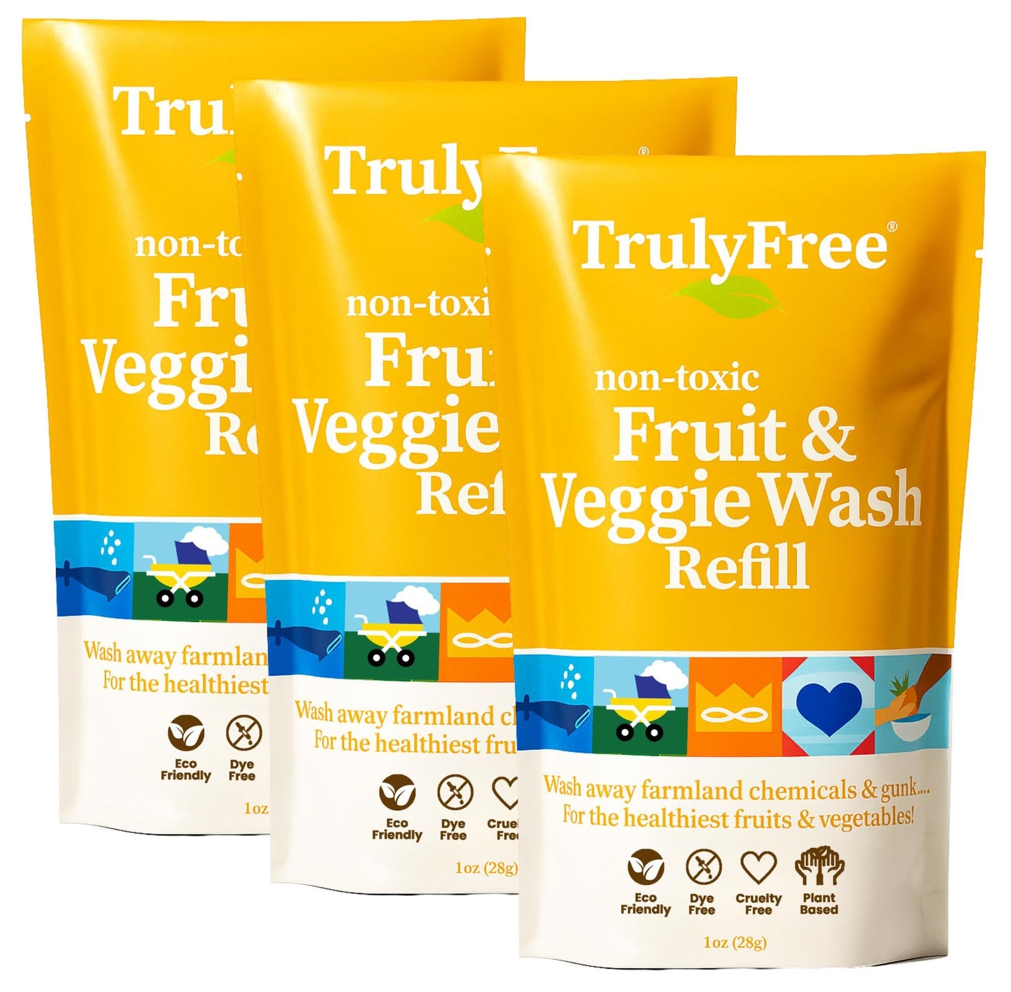 Truly Free Fruit and Vegetable Wash Refills | Veggie Wash Removes 99% Dirt & Wax | Plant-Based Produce Cleaner Spray | No Aftertaste, Made in USA |