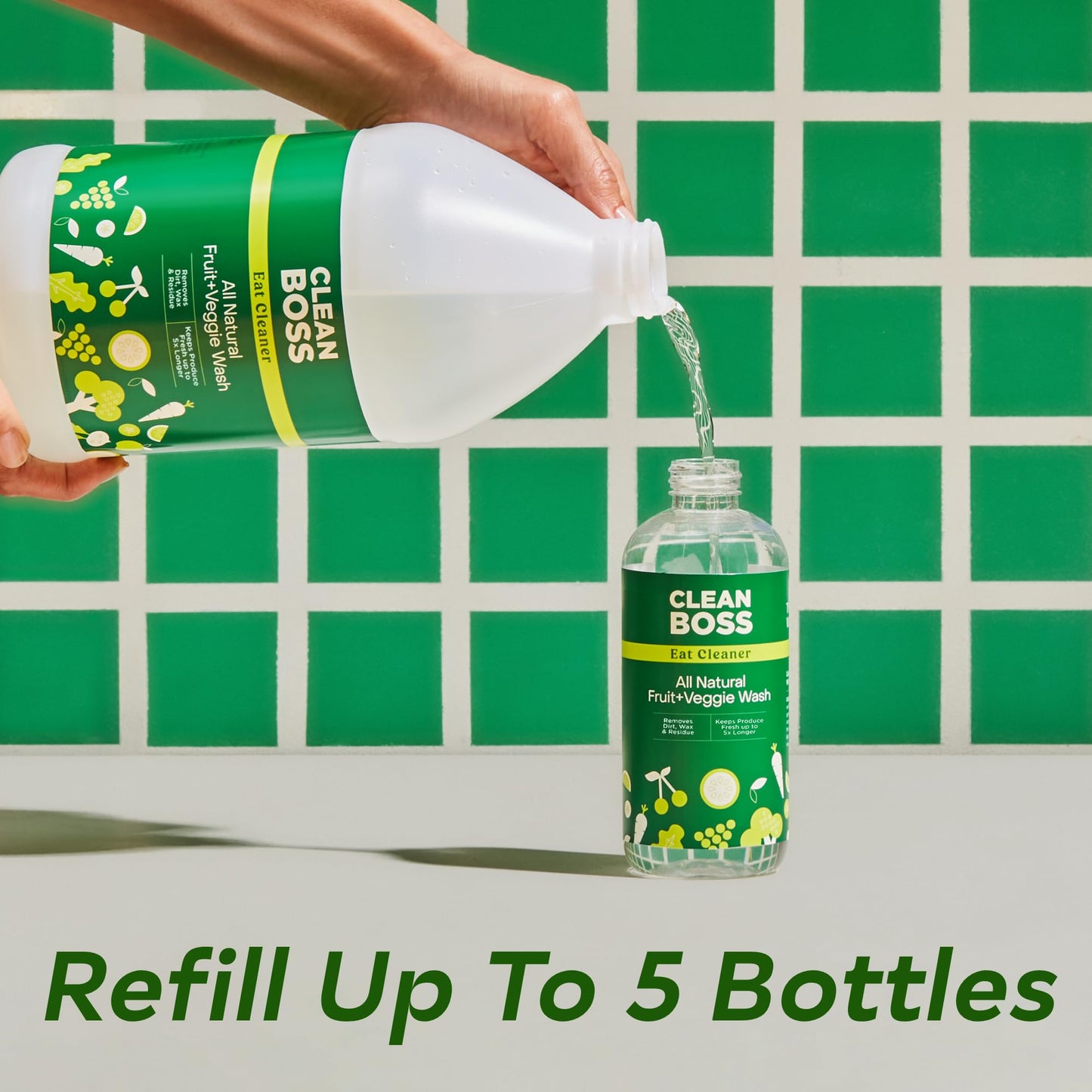 CleanBoss Eat Cleaner Triple-Action Fruit + Veggie Wash Refill - 64 oz - Removes Harmful Residue - Keeps Produce Fresh Up to 5X Longer - Vegan, Gluten