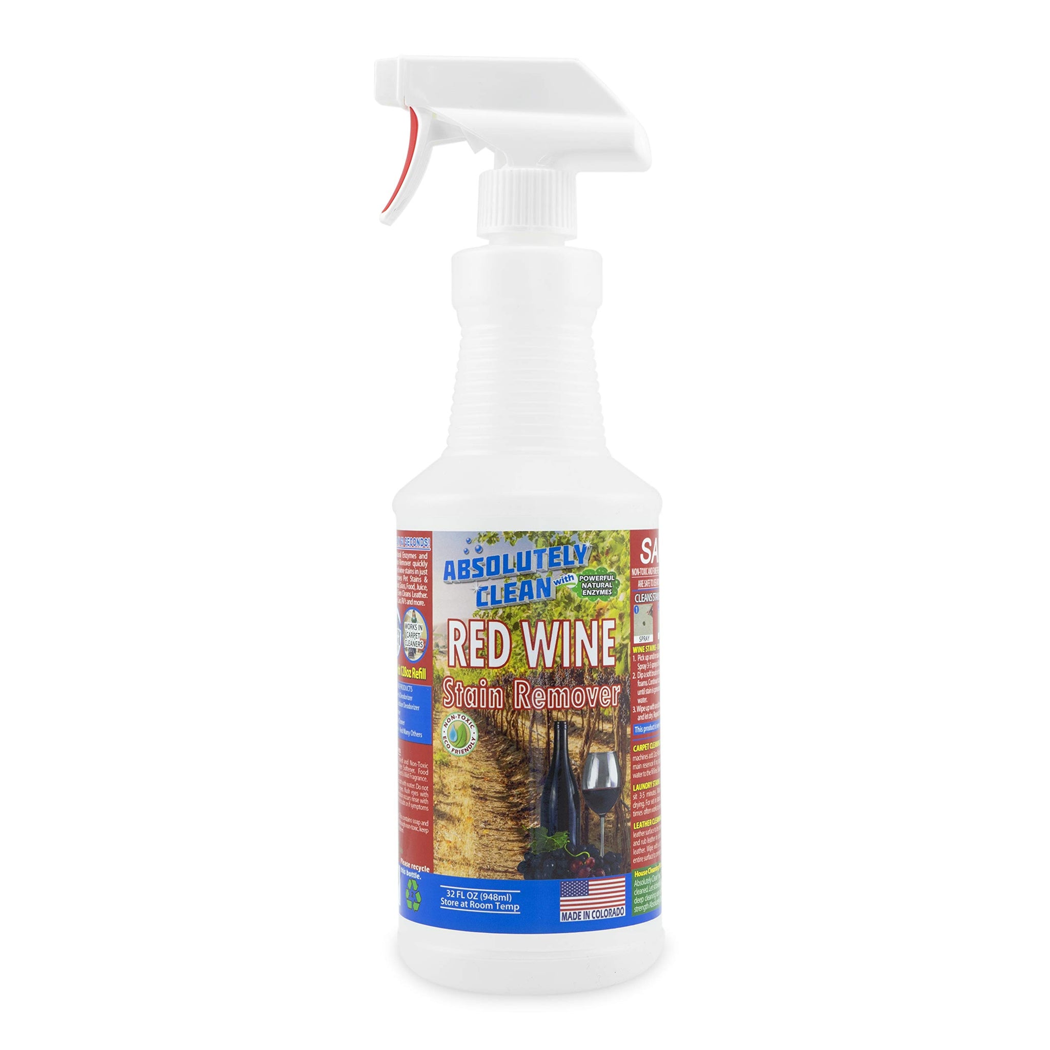 Amazing Red Wine Stain Remover - Natural Enzymes Eliminate Wine Stains Fast - Cleans Carpet, Upholstery, Clothing, Table Cloth & More - USA Made