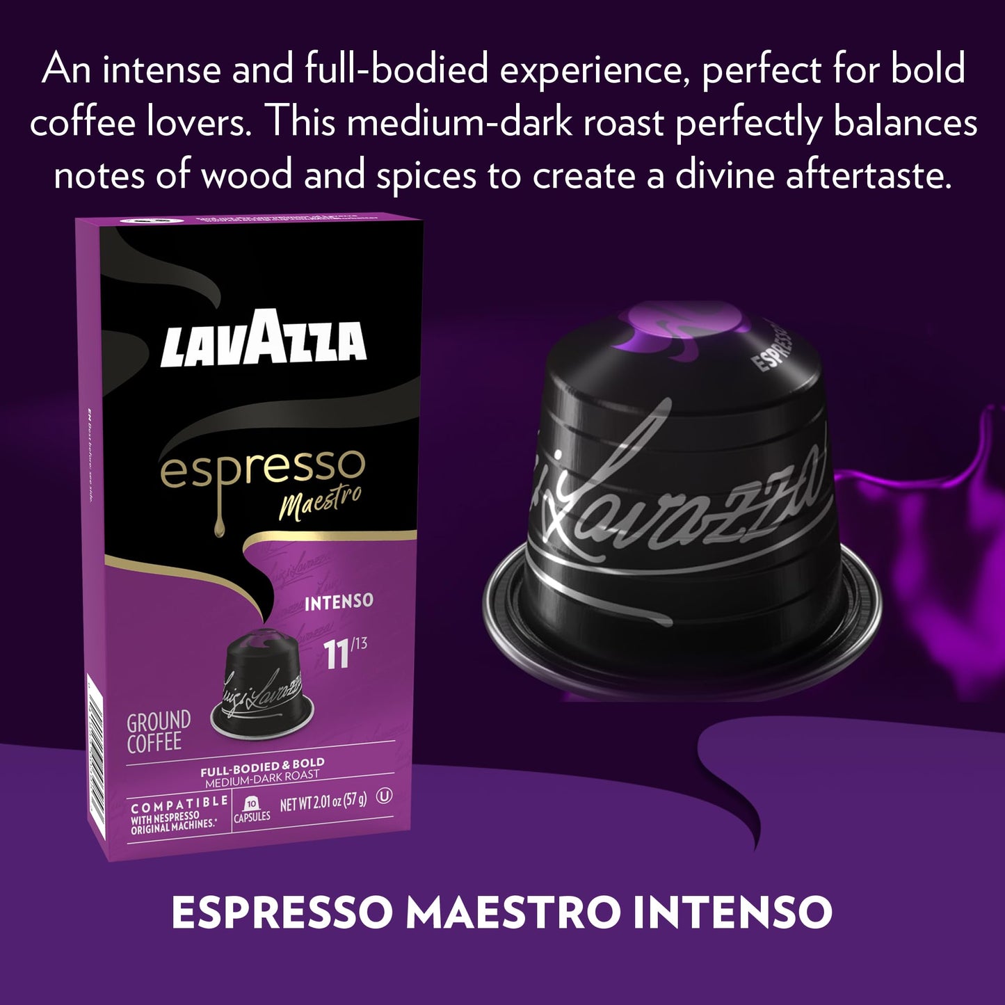 Lavazza Espresso Intenso Medium Dark Roast Arabica & Robusta Aluminum Capsules Compatible with Nespresso Original Machines, 10 Count, Intense