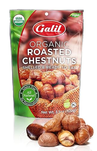 Galil Organic Roasted Chestnuts - Shelled & Ready to Eat - Gluten Free, Vegan, Organic, Non-GMO, Kosher Snacks - Great for Baking, Cooking & Turkey