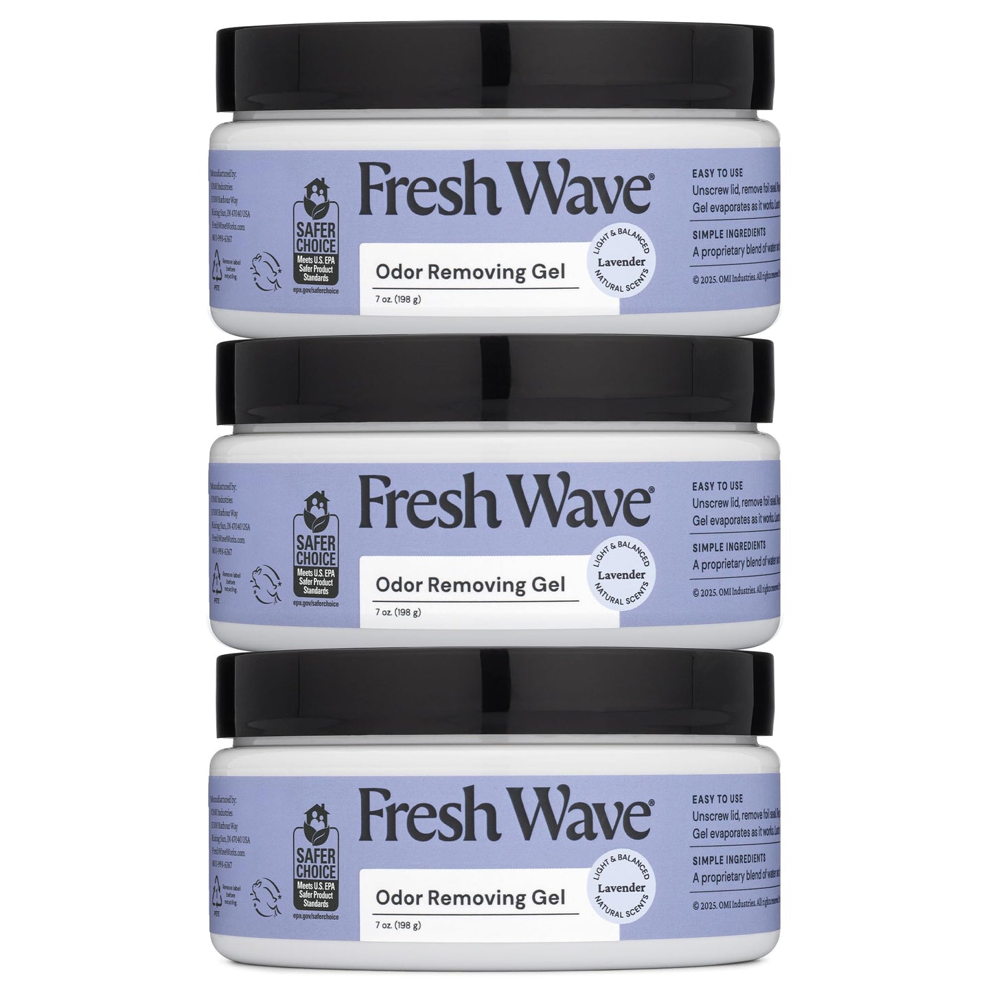 Fresh Wave Lavender Odor Removing Gel, 7 oz., Pack of 3 - Safer Odor Absorbers for Home, Natural Plant-Based Odor Eliminator, Every 7 oz. lasts 15-30