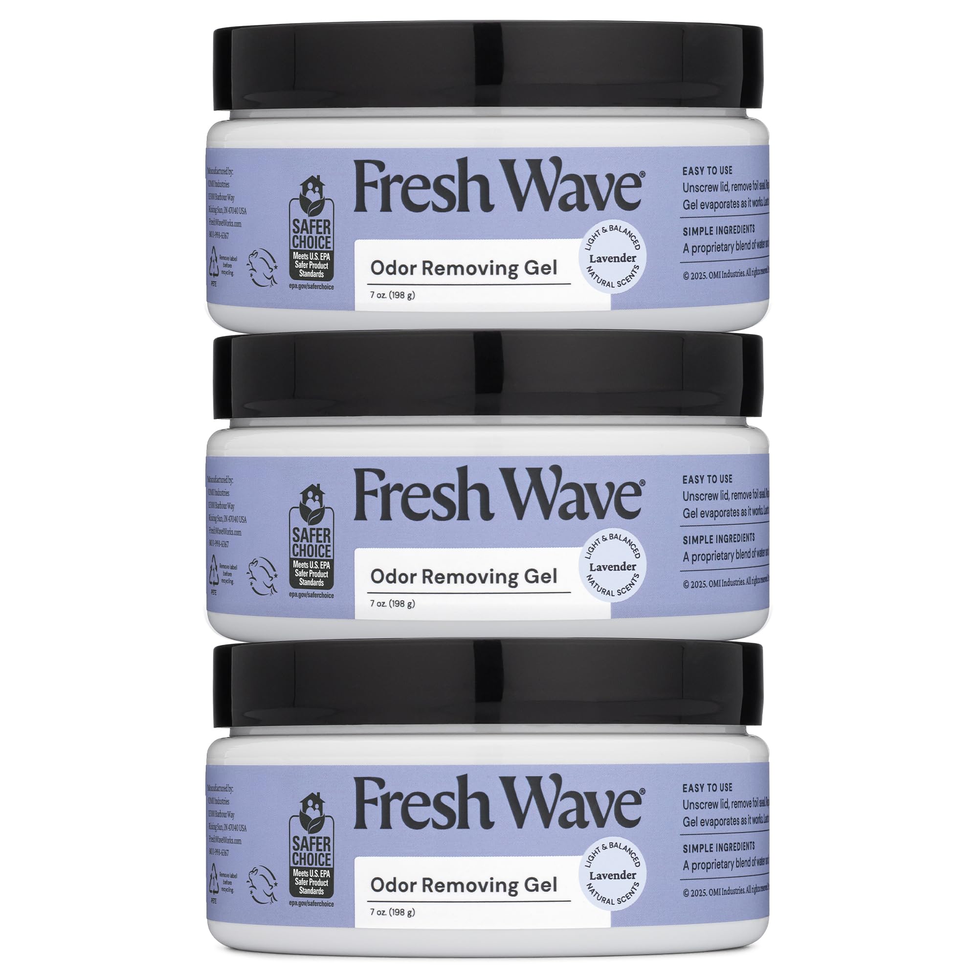 Fresh Wave Lavender Odor Removing Gel, 7 oz., Pack of 3 - Safer Odor Absorbers for Home, Natural Plant-Based Odor Eliminator, Every 7 oz. lasts 15-30
