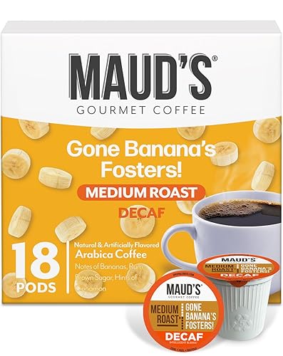 Maud's Decaf Banana Flavored Coffee Pods, 18 ct, Decaffeinated Medium Roast Flavored Coffee in Single Serve Pods - 100% Arabica Beans, Compatible