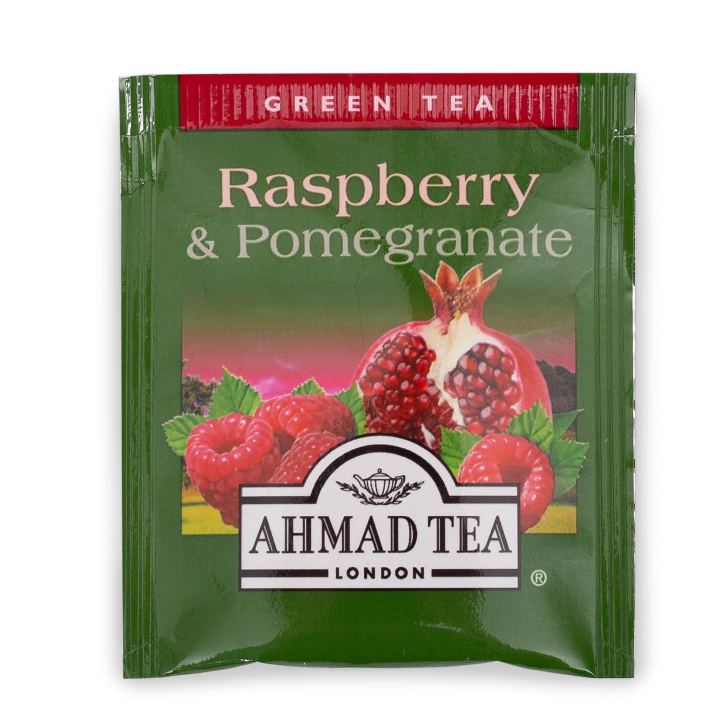 Ahmad Tea Foil-Enveloped Teabags Green Tea, Raspberry & Pomegranate, 20Count (Pack Of 6)