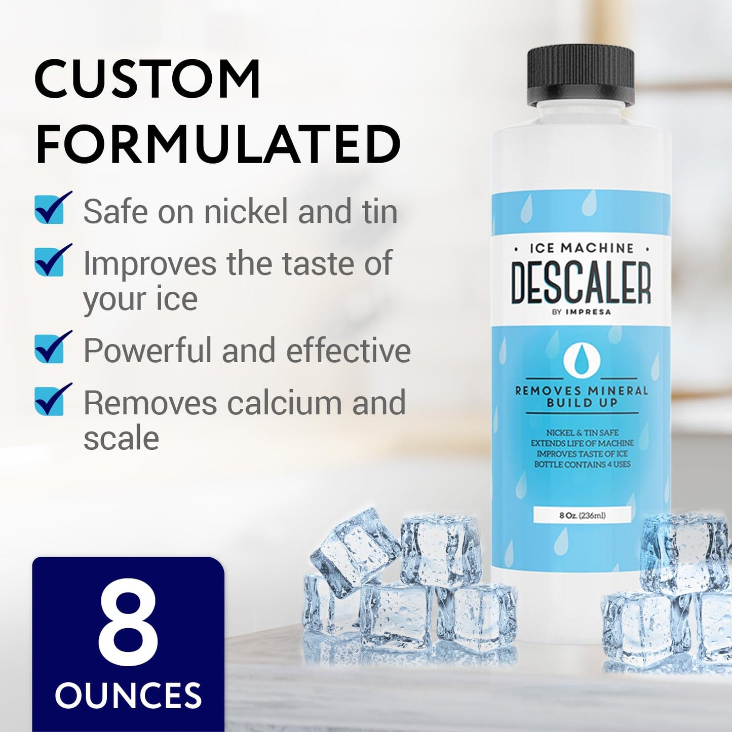 IMPRESA Ice Maker Cleaner & Descaler - 8 Fl Oz Scale Removal Liquid Descaler - Nickel-Safe Ice Machine Cleaner - Compatible with Scotsman, Manitowoc