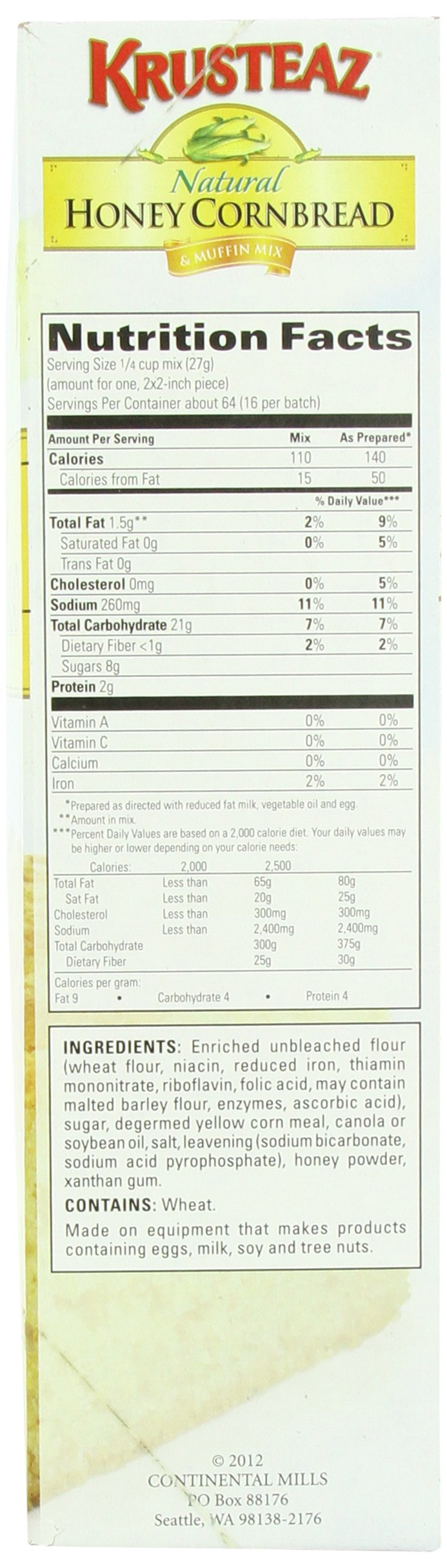 Krusteaz Natural Honey Mix, Cornbread and Muffix, 60 Ounce