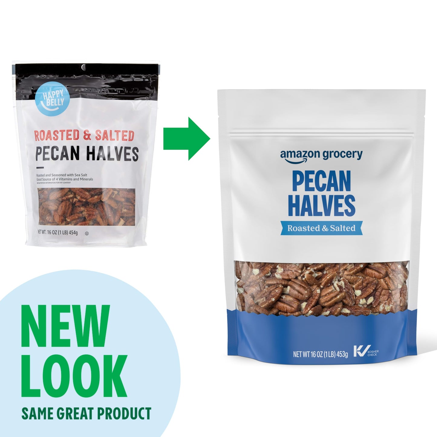 Amazon Grocery, Pecan Halves, Roasted & Salted, 16 Oz (Previously Happy Belly, Packaging May Vary)