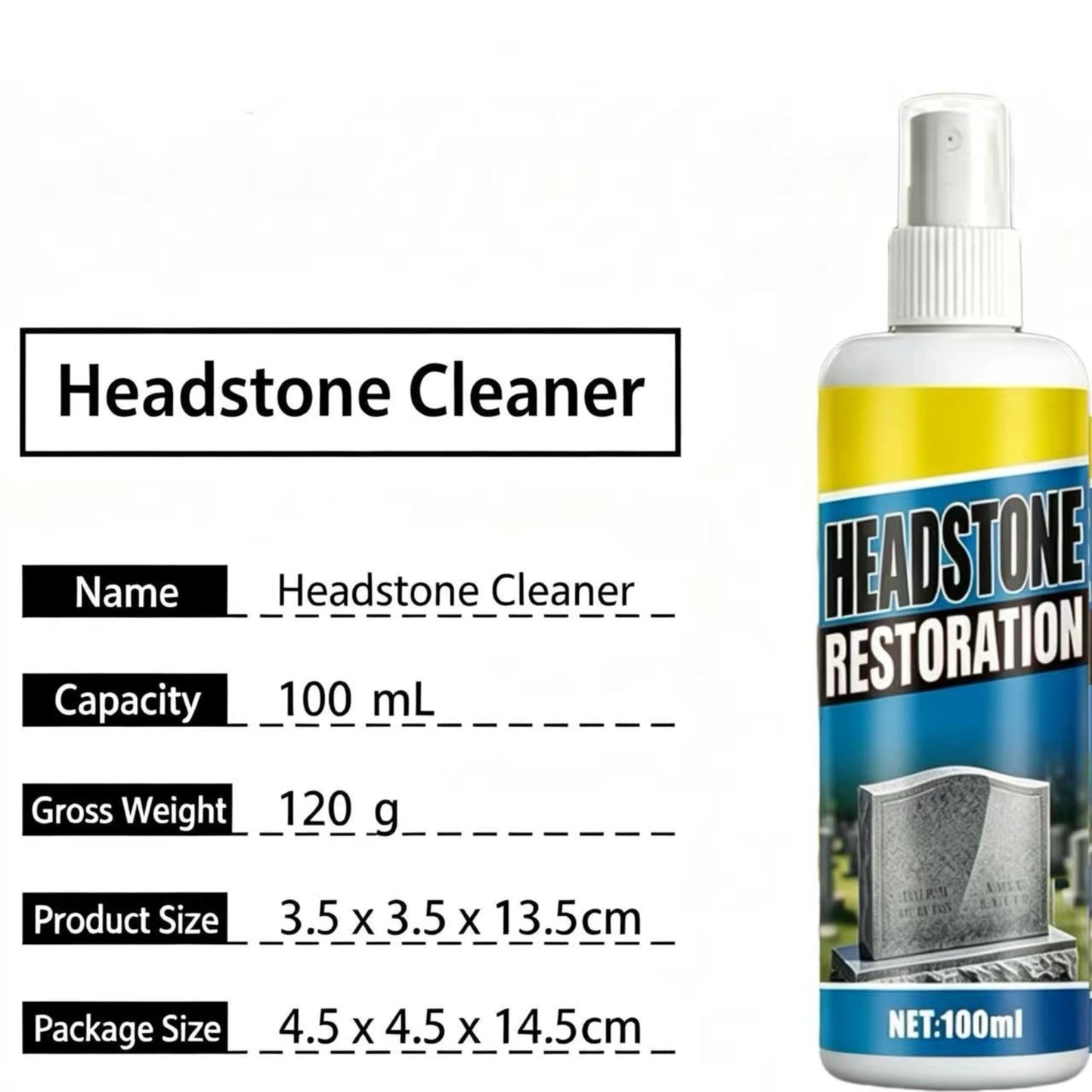 Headstone Restoration and Cleaning Spray, 2026 Upgrade Headstone Restoration & Cleaning Spray Restoring and Protecting, Gentle Stone Care Formula