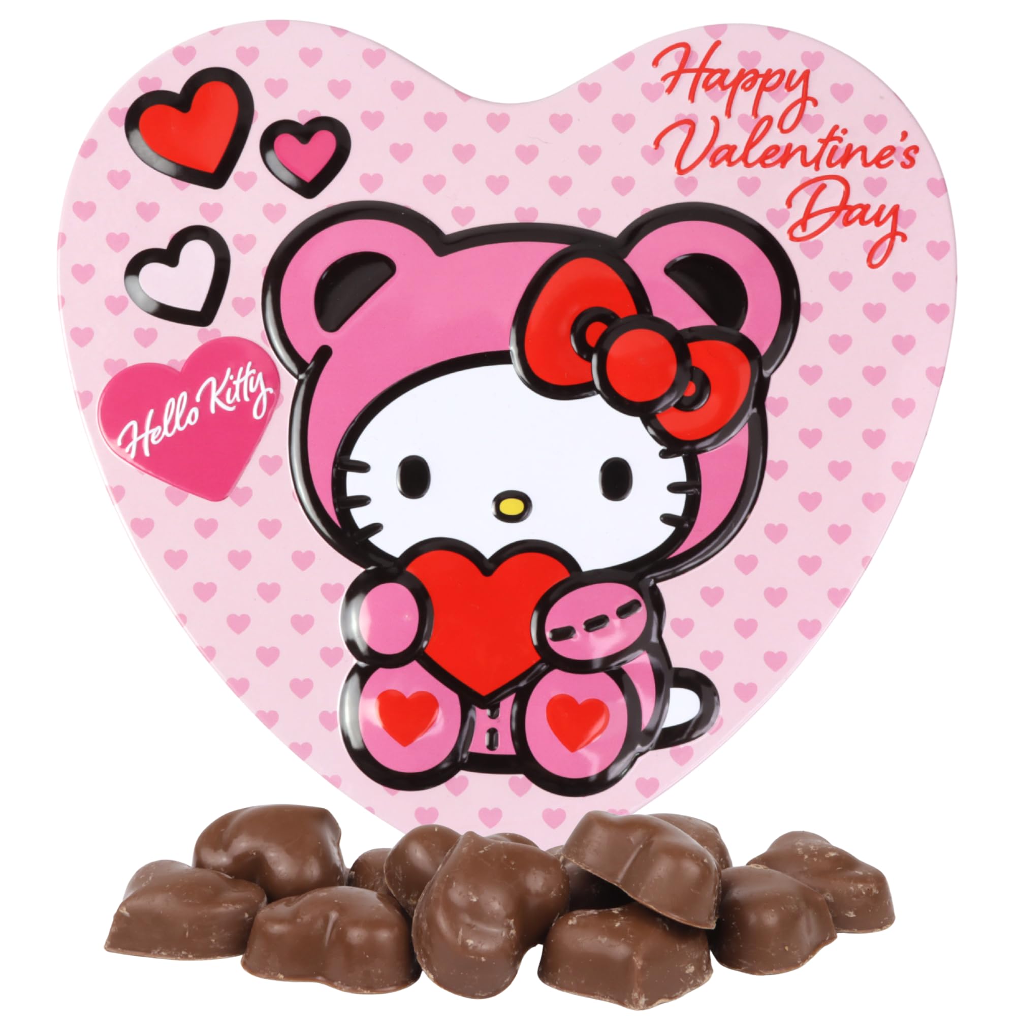 Valentine's Hello Kitty Heart Tin, Individually Wrapped Milk Chocolatey Hearts Inside, Seasonal Candy Gift, 2.12 Ounces
