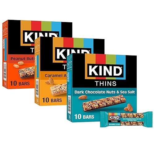 KIND Thins Snack Bars Variety Pack, Gluten Free, Low Calorie, Healthy Snacks, Dark Chocolate Nuts & Sea Salt, Caramel Almond & Sea Salt, Peanut Butter