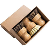 Palm Pot Brush- Bamboo Round 3 Packs Mini Dish Brush Natural Scrub Brush Durable Scrubber Cleaning Kit with Union Fiber and Tampico Fiber for Cleaning
