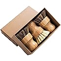 Palm Pot Brush- Bamboo Round 3 Packs Mini Dish Brush Natural Scrub Brush Durable Scrubber Cleaning Kit with Union Fiber and Tampico Fiber for Cleaning